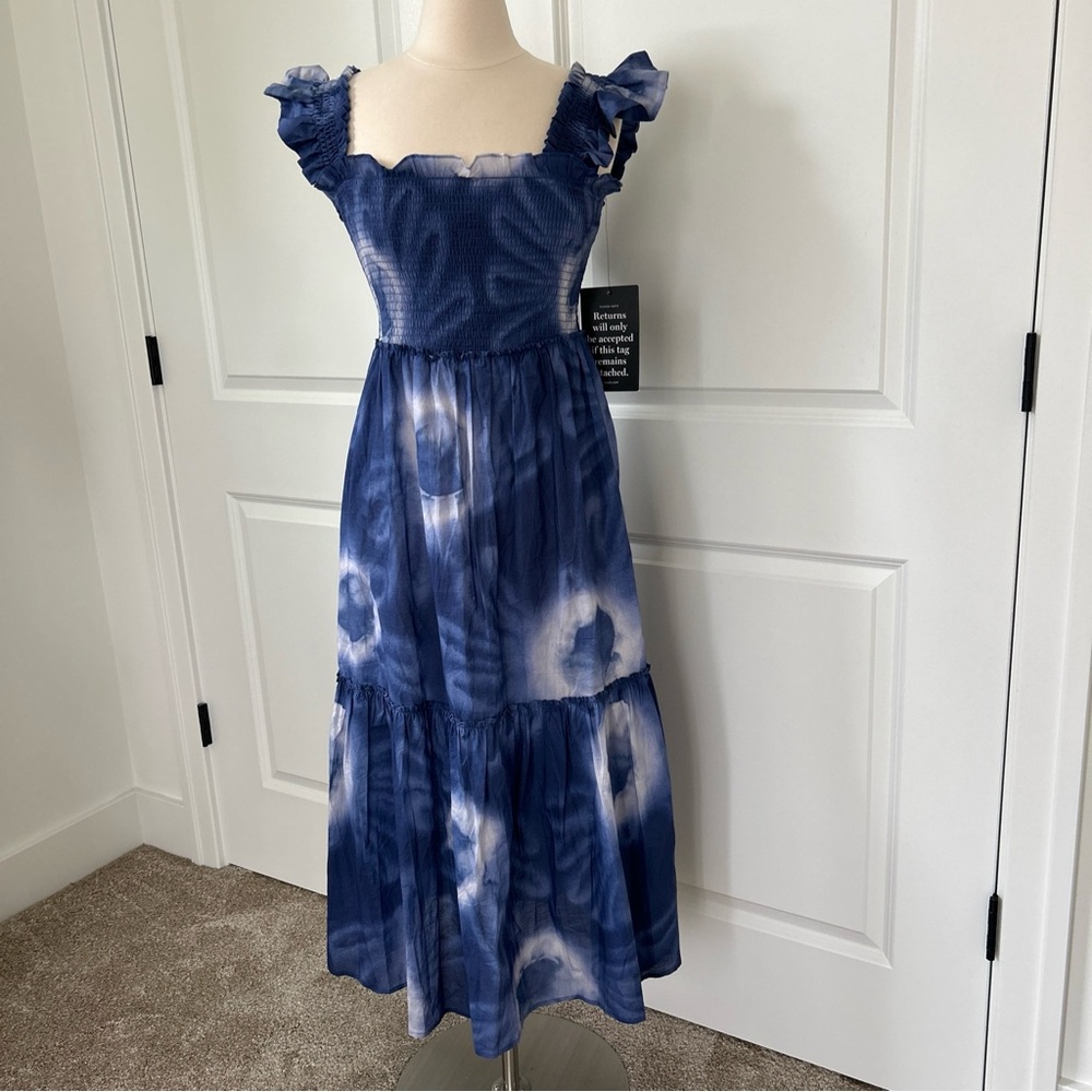 - $198 NWT Tuckernuck size M RORY Midi Dress Flutter Sleeve Smocked Tie Dye